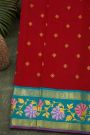 Gadwal Silk Red Saree With Tanjore Hand-Painted Florals Border