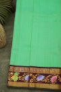 Gadwal Silk Sea Green Saree With Tanjore Hand-Painted Peacock And Floral Border