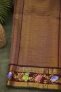 Gadwal Silk Sea Green Saree With Tanjore Hand-Painted Peacock And Floral Border