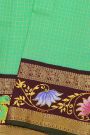 Gadwal Silk Sea Green Saree With Tanjore Hand-Painted Peacock And Floral Border