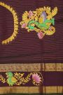Gadwal Silk Sea Green Saree With Tanjore Hand-Painted Peacock And Floral Border