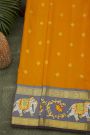 Gadwal Silk Orange Saree With Tanjore Hand-Painted Florals And Elephants Border