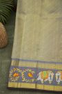 Gadwal Silk Orange Saree With Tanjore Hand-Painted Florals And Elephants Border