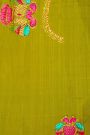 Gadwal Silk Bottle Green Saree With Tanjore Hand-Painted Florals And Gandaberunda Border