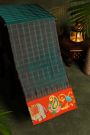 Gadwal Silk Peacock Green Saree With Tanjore Hand-Painted Elephant & Paisley Border