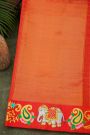 Gadwal Silk Peacock Green Saree With Tanjore Hand-Painted Elephant & Paisley Border