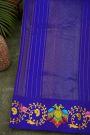 Gadwal Silk Mehendi Green Saree With Tanjore Hand-Painted Florals And Gandaberunda Border