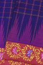 Gadwal Silk Navy Blue Saree With Tanjore Hand-Painted Florals Border