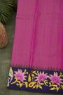 Gadwal Silk Pink Saree With Tanjore Hand-Painted Florals And Elephants Border