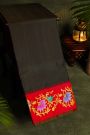 Gadwal Silk Black Saree With Tanjore Hand-Painted Florals And Elephants Border