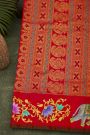 Gadwal Silk Black Saree With Tanjore Hand-Painted Florals And Elephants Border
