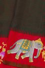 Gadwal Silk Black Saree With Tanjore Hand-Painted Florals And Elephants Border