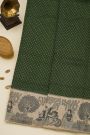 Fancy Kora Bottle Green Saree With Florals And Women Motifs Border