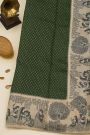 Fancy Kora Bottle Green Saree With Florals And Women Motifs Border