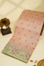Fancy Kora Baby Pink Saree With Florals And Peacocks In Thread Work Border