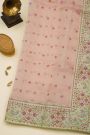 Fancy Kora Baby Pink Saree With Florals And Peacocks In Thread Work Border