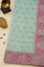 Fancy Kora Sky Blue Saree With Florals And Peacocks In Thread Work Border