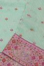 Fancy Kora Sky Blue Saree With Florals And Peacocks In Thread Work Border