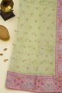 Fancy Kora Yellow Saree With Florals And Peacocks In Thread Work Border