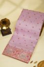 Fancy Kora Baby Pink Saree With Florals And Peacocks In Thread Work Border