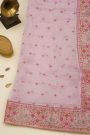 Fancy Kora Baby Pink Saree With Florals And Peacocks In Thread Work Border