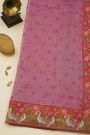 Fancy Kora Pink Saree With Florals And Cranes In Thread Work Border