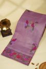 Fancy Kora Lilac Saree With Florals And Butterflies In Thread Work Border