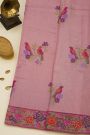 Fancy Kora Baby Pink Saree With Florals And Butterflies In Thread Work Border