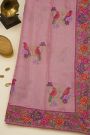 Fancy Kora Baby Pink Saree With Florals And Butterflies In Thread Work Border