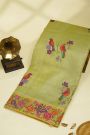 Fancy Kora Light Yellow Saree With Florals And Butterflies In Thread Work Border