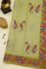 Fancy Kora Light Yellow Saree With Florals And Butterflies In Thread Work Border