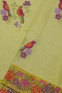 Fancy Kora Light Yellow Saree With Florals And Butterflies In Thread Work Border