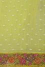 Fancy Kora Light Yellow Saree With Florals And Butterflies In Thread Work Border