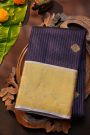 Kancheepuram Silk Navy Blue Saree With Zari Lines