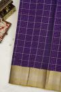 Kancheepuram Silk Purple Saree CHecks Body And Yellow Border
