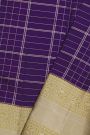 Kancheepuram Silk Purple Saree CHecks Body And Yellow Border