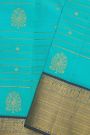 Kancheepuram Silk Sky Blue Saree Zari Lines Body Contrast Border