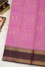Kancheepuram Silk Light Pink Saree With Checks Body Gap Border