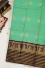 Kancheepuram Silk Sea Green Saree With Checks Body Traditional Border