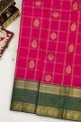Kancheepuram Silk Pink Saree Checks Body Green Border