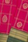Kancheepuram Silk Pink Saree Checks Body Green Border