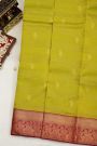 Kancheepuram Silk Mehendi Green Saree With Zari Lines Body Red Border