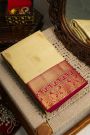 Kancheepuram Silk Off White Colour Saree With Zari Lines Body Contrast Border