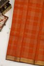 Kancheepuram Silk Orange Saree Zari CHecks Body Contrast Border