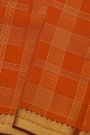 Kancheepuram Silk Orange Saree Zari CHecks Body Contrast Border