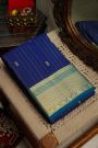 Kancheepuram Silk Royal Blue Saree Zari Lines Body With Contrast Border