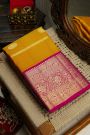 Kancheepuram Silk Mustard Saree With Zari Lines Body Contrast Border