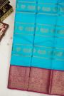 Kancheepuram Silk Sky Blue Saree Zari Lines And Florals Body Contrast Border
