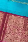 Kancheepuram Silk Sky Blue Saree Zari Lines And Florals Body Contrast Border