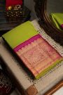 Kancheepuram Silk Parrot Green Saree With Zari Lines Contrast Border